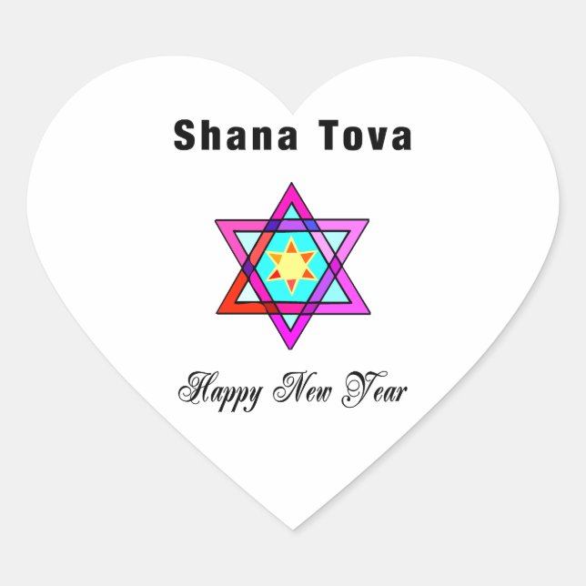 Jewish Star Shana Tova Heart Sticker (Front)