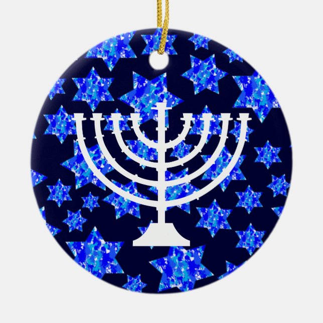 Jewish Stars Menorah Ceramic Tree Decoration (Front)