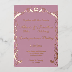 Jewish Swirl frame wedding Foil Invitation