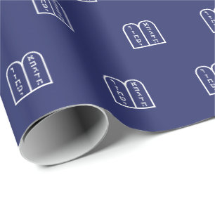 Jewish Torah navy blue white pattern Hanukkah Wrapping Paper