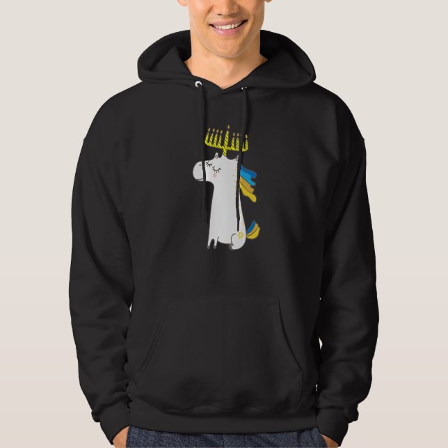 Jewish  Unicorn Menorah  Kids Girl Hanukkah Hoodie (Front)