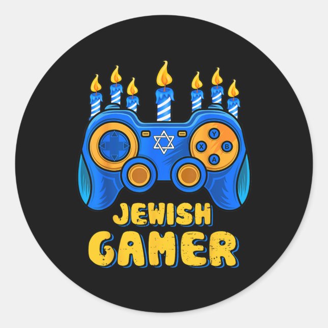 Jewish Video Game Controller Gamer Chanukah Boy Ki Classic Round Sticker (Front)