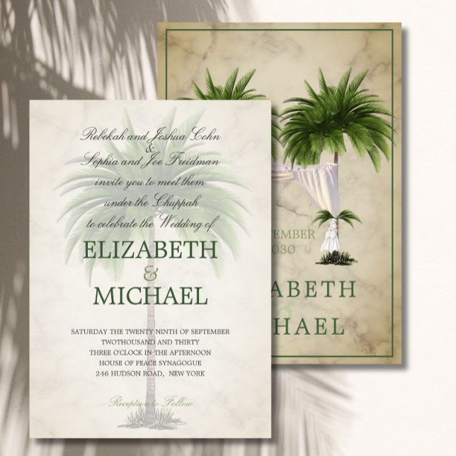 Jewish Wedding Chuppah Elegant Champagne Palm Invitation (Creator Uploaded)