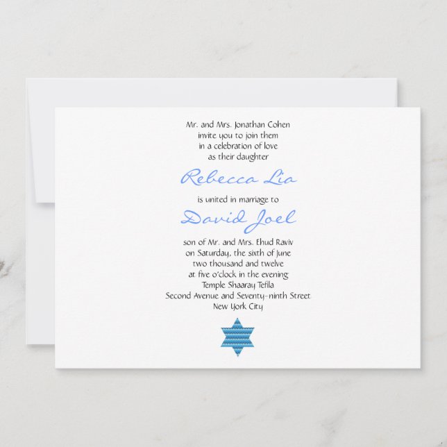 Jewish Wedding Invitation Hebrew Weddings (Front)