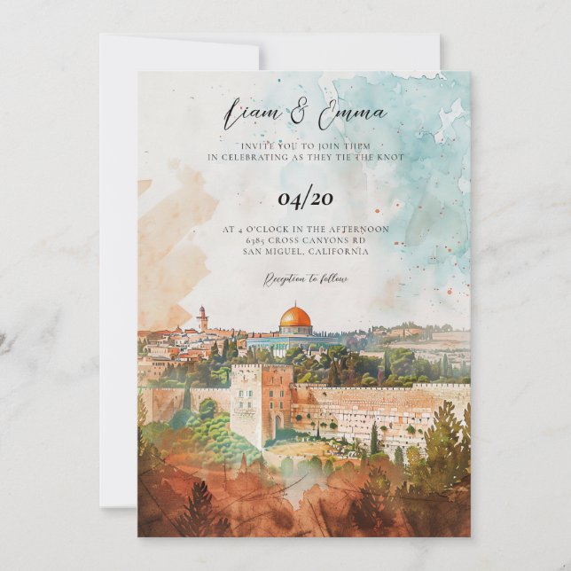 Jewish Wedding Invitation | Jerusalem Invite view (Front)