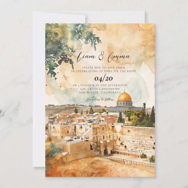 Jewish Wedding Invitation | Jerusalem view Invite (Front)