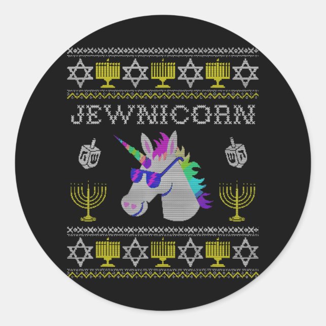 Jewnicorn Funny Jewish Unicorn Hanukkah Chanukah Classic Round Sticker (Front)