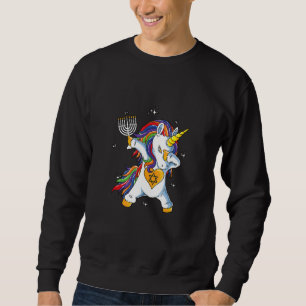 Jewnicorn Hanukkah Dabbing Unicorn Chanukah Xmas J Sweatshirt
