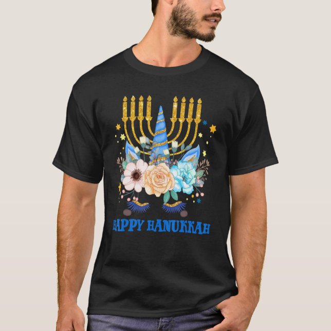Jewnicorn Jewish Cute Unicorn Happy Hanukkah Kids  T-Shirt (Front)