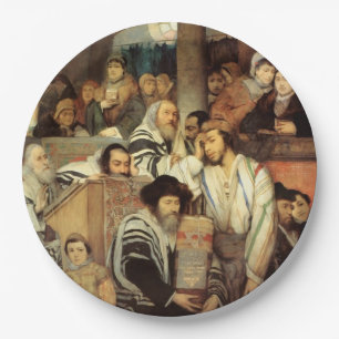 Jews Praying in the Synagogue on Yom Kippur Paper Plate