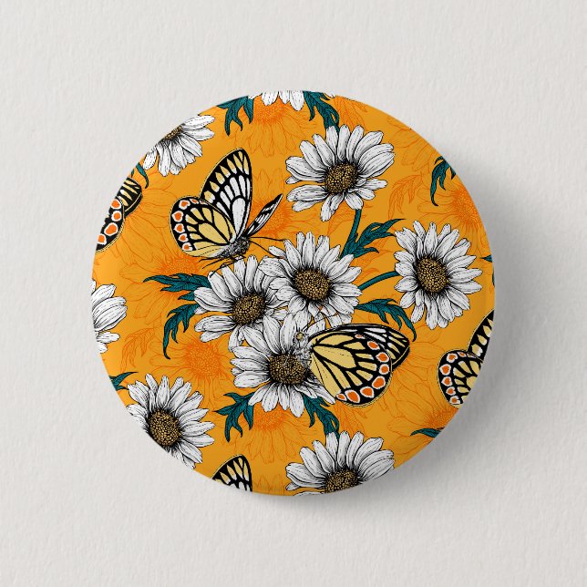 Jezebel butterflies and daisy flowers 6 cm round badge (Front)