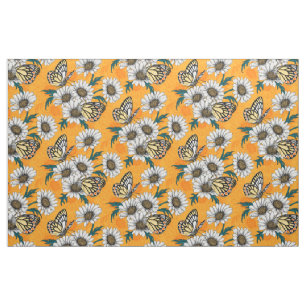 Jezebel butterflies and daisy flowers fabric