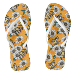 Jezebel butterflies and daisy flowers jandals