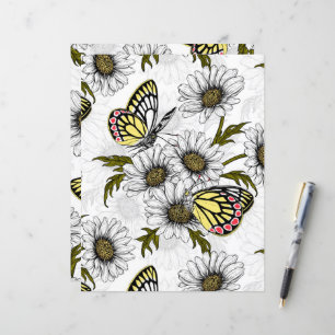 Jezebel butterflies and daisy flowers on white