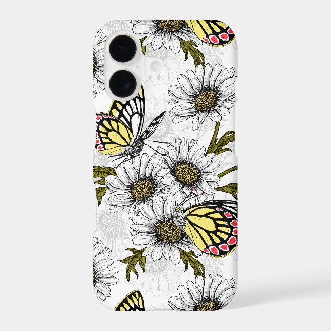 Jezebel butterflies and daisy flowers on white (Back)