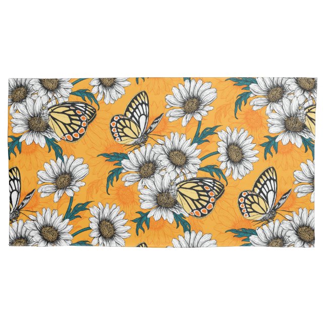 Jezebel butterflies and daisy flowers pillowcase (Front-Left)