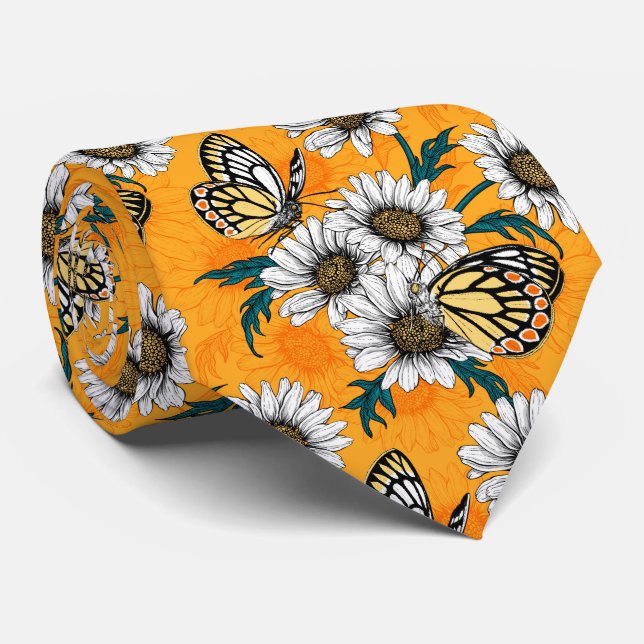 Jezebel butterflies and daisy flowers tie (Rolled)