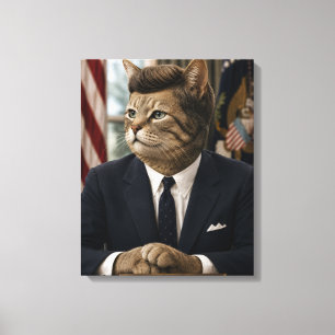 JFK Cat Portrait Funny Presidential Cat Art Canvas Print