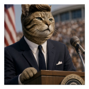 JFK Cat Portrait Funny Presidential Cat Art Poster