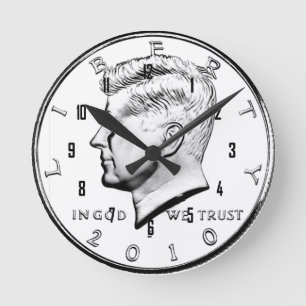 JFK HALF DOLLAR ROUND CLOCK
