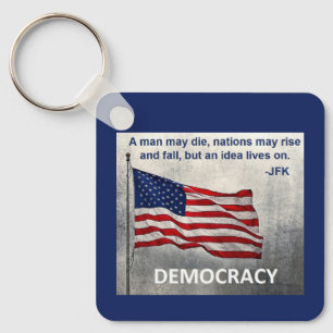 JFK Quote Democracy American Flag Design Key Ring