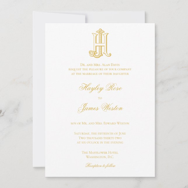 JH Monogram or HJ Monogram Wedding Invitations (Front)
