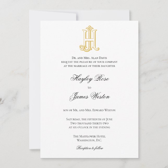 JH Monogram or HJ Monogram Wedding Invitations (Front)