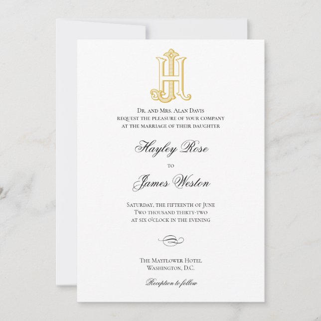 JH Monogram or HJ Monogram Wedding Invitations (Front)