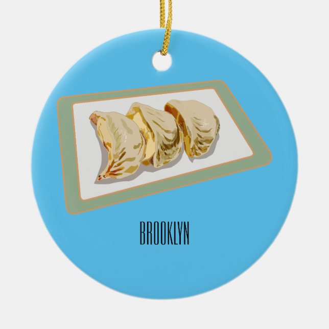 Jiaozi / Chinese dumplings cartoon illustration Ceramic Tree Decoration (Front)