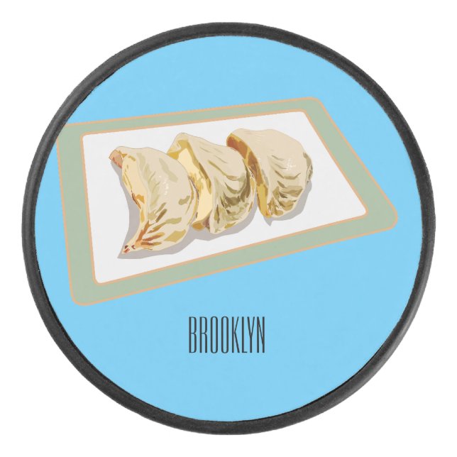 Jiaozi / Chinese dumplings cartoon illustration Hockey Puck (Front)