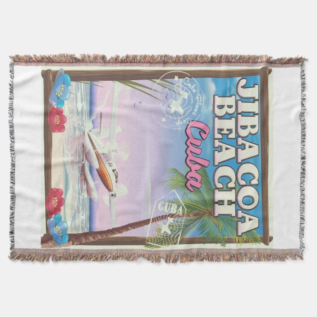 Jibacoa beach Cuba travel poster Throw Blanket (Front)
