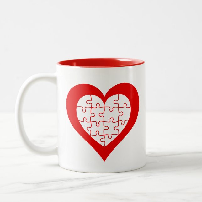 Jigsaw Heart  Two-Tone Coffee Mug (Left)