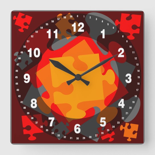 Jigsaw Jumble Square Wall Clock (Front)
