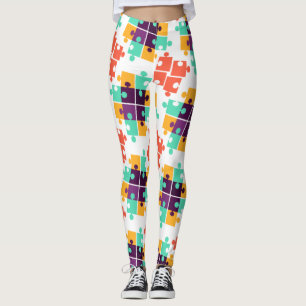 Jigsaw Puzzle Autism Pattern Gift Cute Summer Leggings