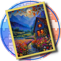 JIGSAW PUZZLE - Cabin in the Country with Flowers