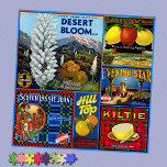 JIGSAW PUZZLE - Desert Bloom: Produce Crate Labels<br><div class="desc">A large 20 inch square Jigsaw Puzzle combining 6 images of Vintage Produce Crate Labels into one large image collage. ►This puzzle is available only in the square 20x20 inch size with 676 pieces. ►►The light blue background colour which appears as the separator between images as well as around the...</div>