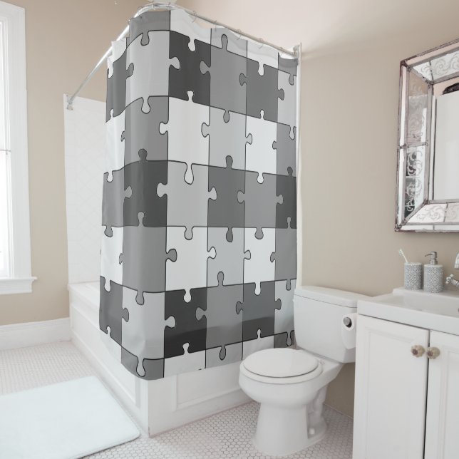Jigsaw Puzzle Grey Tones Shower Curtain (In Situ)
