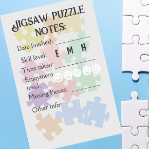 Jigsaw puzzle notes for puzzler fanatic