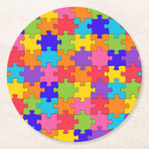 Jigsaw Puzzle pattern - Multicolor Pieces Round Paper Coaster