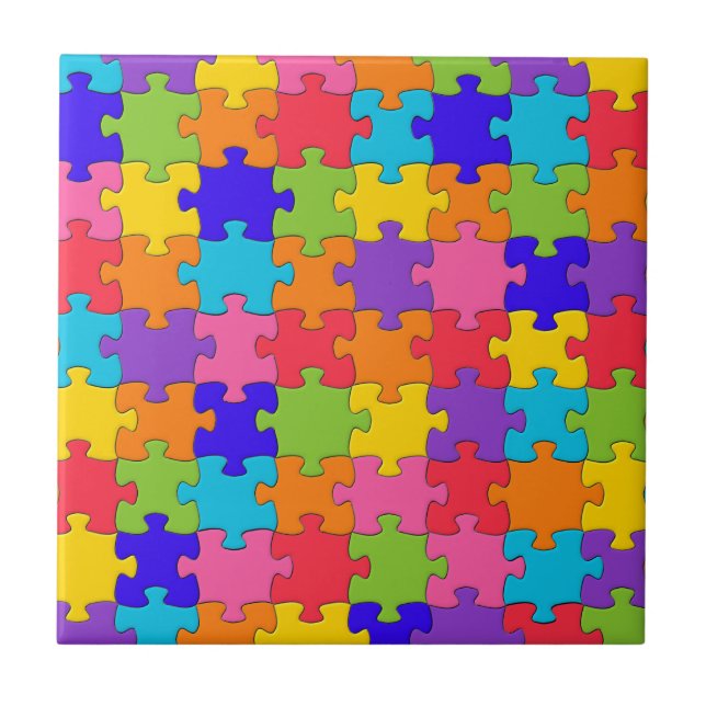 Jigsaw Puzzle pattern - Multicolor Pieces Tile (Front)