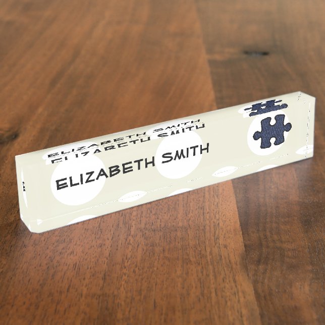Jigsaw Puzzle Piece, Denim (Twill Textile) - Blue Nameplate (Side)