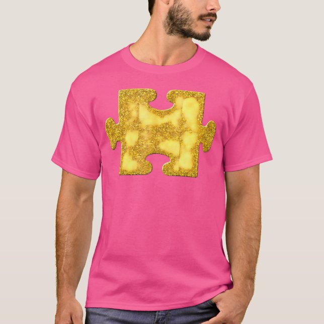 Jigsaw Puzzle Piece Golden Vintage Symbol T-Shirt (Front)