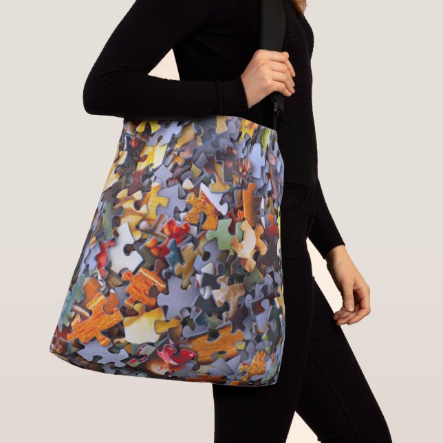 Jigsaw Puzzle Pieces Funny Crossbody Bag (Close Up)