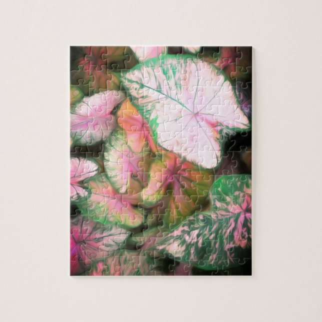 jigsaw puzzle pink and green leaves photo art (Vertical)
