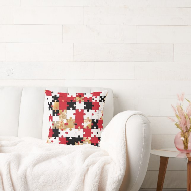 Jigsaw Puzzle Red Black Gold Pattern Cushion (Couch)