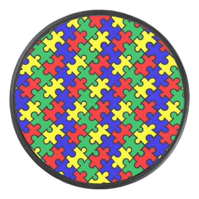 Jigsaw Puzzle Seamless Pattern Hockey Puck (Front)