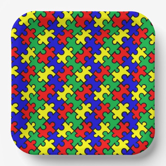 Jigsaw Puzzle Seamless Pattern Paper Plate (Front)