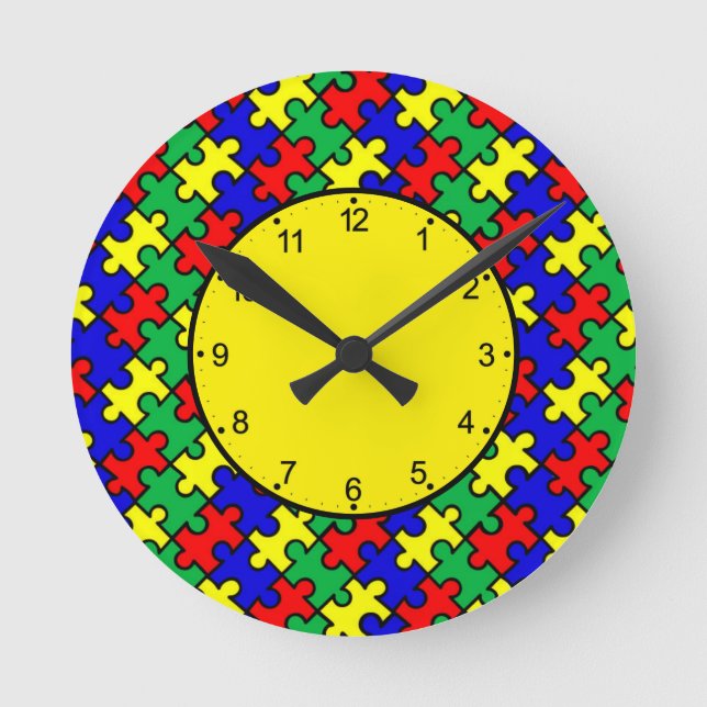 Jigsaw Puzzle Seamless Pattern Round Clock (Front)