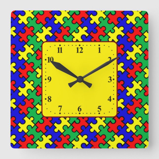 Jigsaw Puzzle Seamless Pattern Square Wall Clock (Front)