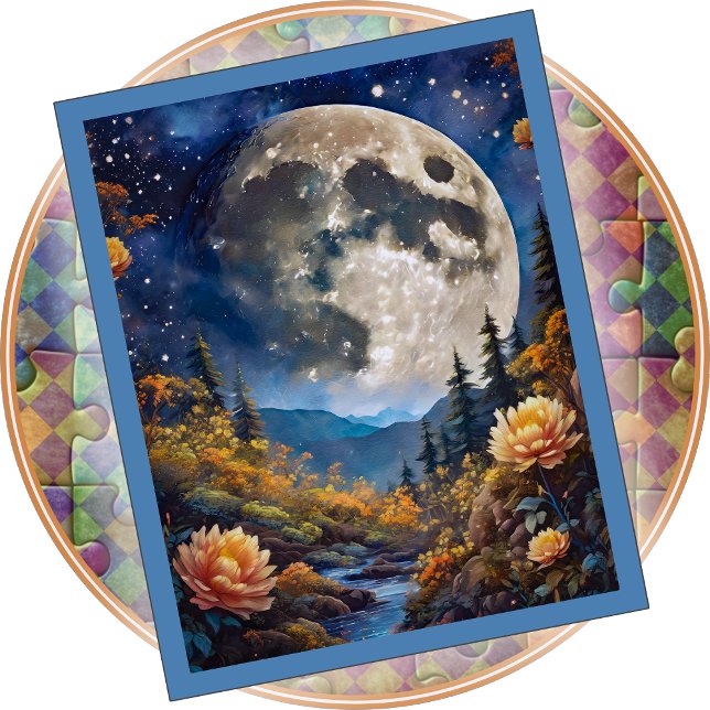 JIGSAW PUZZLE - The Moon Over Mountains & Creek (Creator Uploaded)